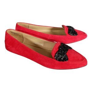 Talbots Francesca Driving Shoes Flats Pointed Toe Suede Red Embellished Bow 6 M